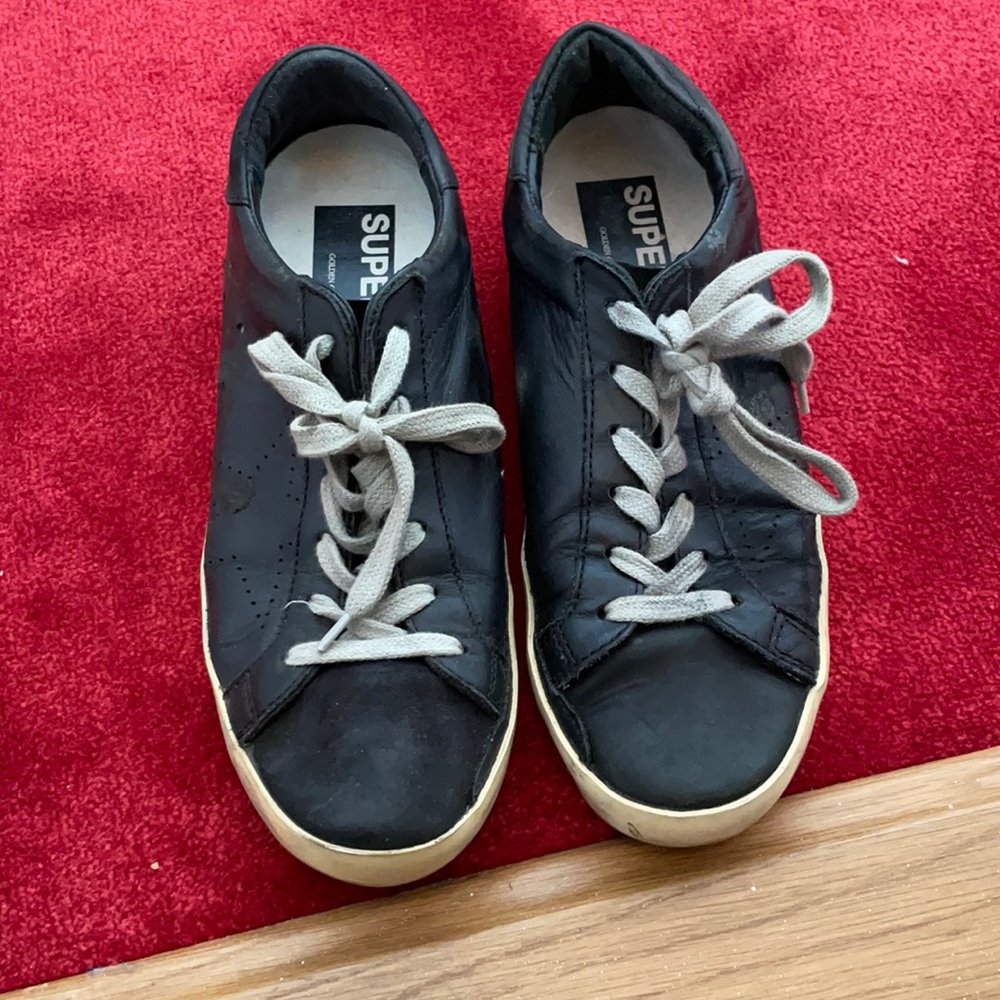 Black leather golden goose
